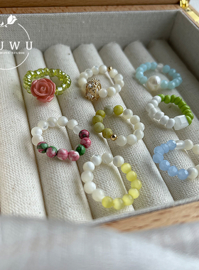 酒午原创串珠弹性玫瑰珍珠戒指