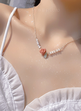 原创设计 玫瑰花项链女高级感轻奢小众2022年新款925纯银锁骨链