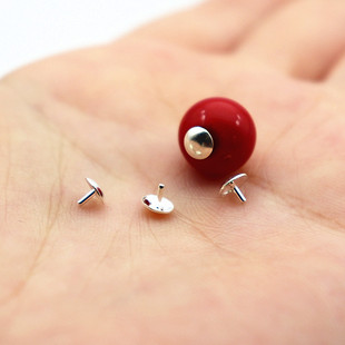 垫片堵头大孔珍珠珠子两头封孔空托镶嵌diy小配件925纯银T帽碗钉