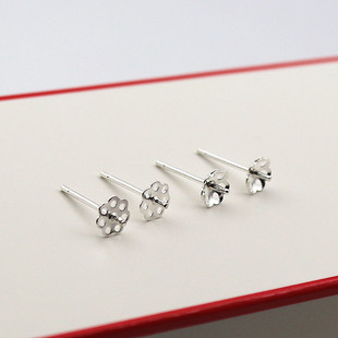 S925纯银花边镂空耳托珠盘耳针耳钉DIY耳饰品配件空托镶嵌半成品