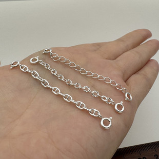 延长链925纯银双弹簧扣粗款收尾链条diy项链手链手工加长链尾配件