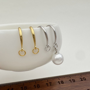 S925纯银耳钩配件底部开口活口diy珍珠耳环换挂钩不过敏防丢耳饰