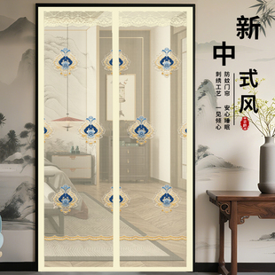 中式亚麻纱防蚊门帘卧室纱门夏季防虫入户门隔断帘磁吸免打孔挂帘