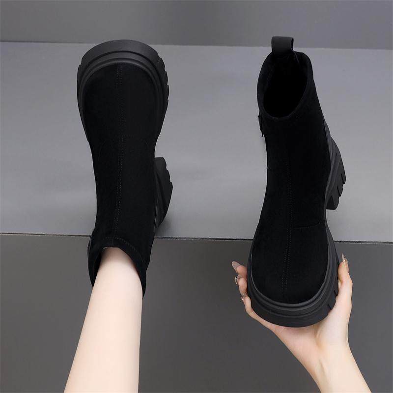 欧洲站真皮马丁靴女2024秋冬新款英伦风后拉链百搭厚底瘦瘦小短靴