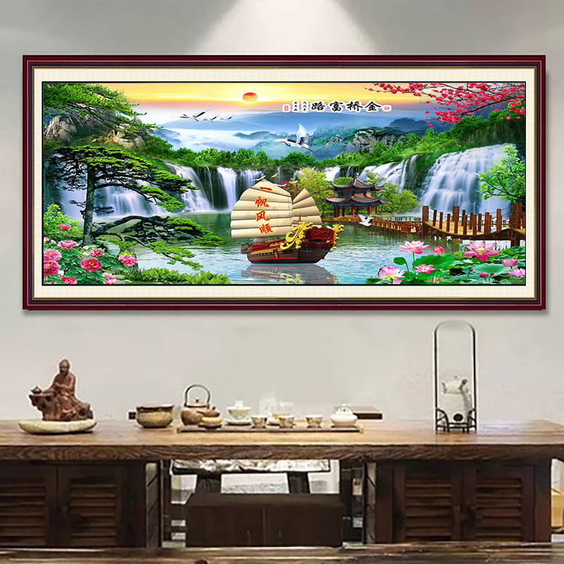 客厅自粘装饰画沙发背景墙壁画3d立体墙贴书房墙纸风景山水画中式图片