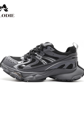 MELODIE/麦露迪爆款厚底鞋2025春季新款真皮系带运动休闲老爹鞋