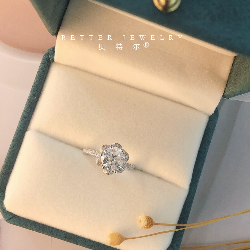 925纯银花苞结婚戒指女2克拉仿真钻戒 可定做18K白金空托包邮