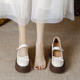 啄木鸟小个子增高8cm玛丽珍蝴蝶结一字带单鞋 厚底高跟白色小皮鞋
