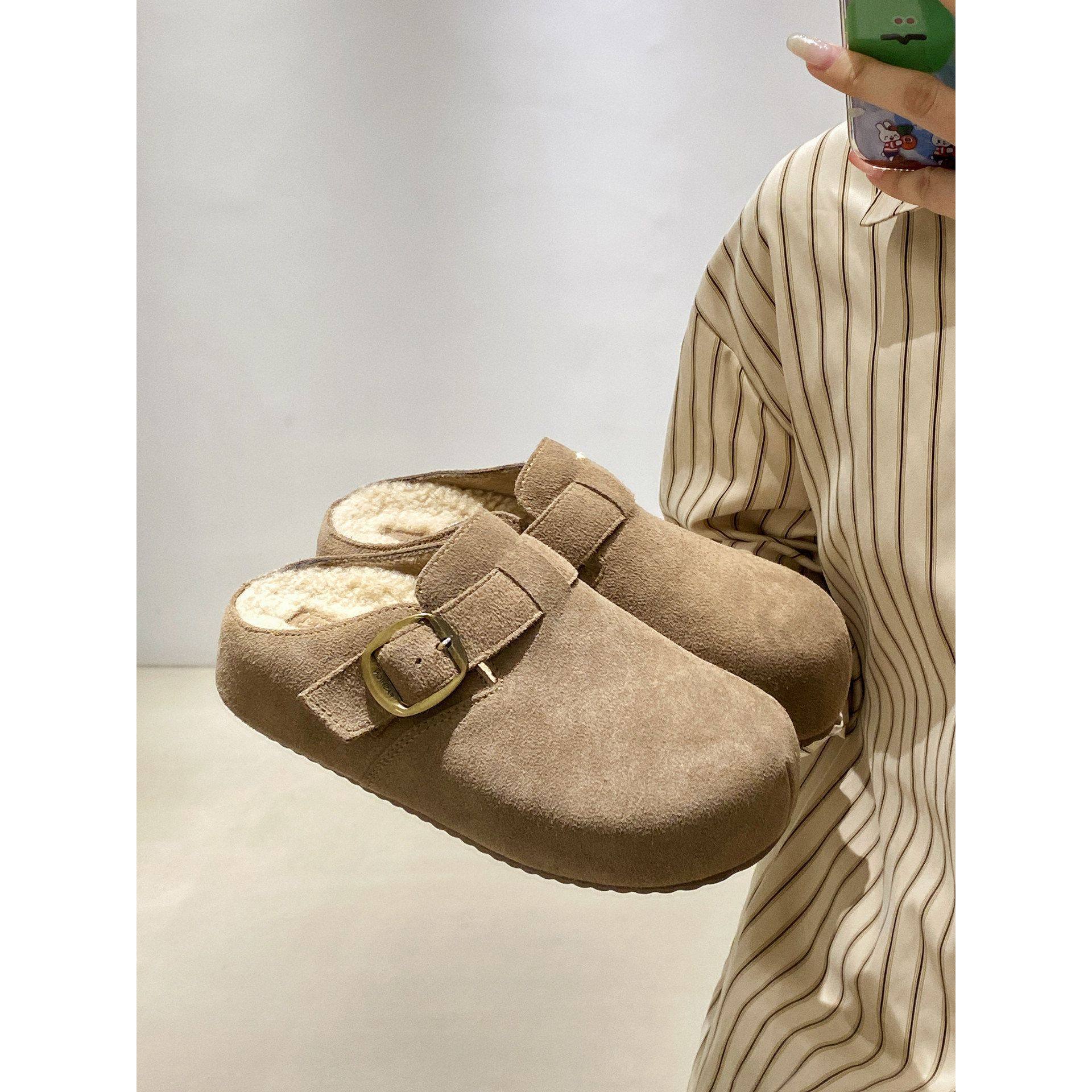 软皮一脚蹬乐福加绒小土豆大头增高厚底包头厚实毛毛勃肯半拖女冬,女鞋,勃肯鞋/软木鞋,淘宝优惠券,粉丝福利购,淘宝优惠卷