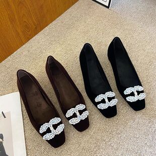 法式轻奢水钻加绒方头玛丽珍鞋2026新款气质内增高绒面浅口单鞋女