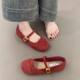 单鞋 法式 一脚蹬复古温柔仙女平底 2026春秋新款 浅口玛丽珍红色单鞋