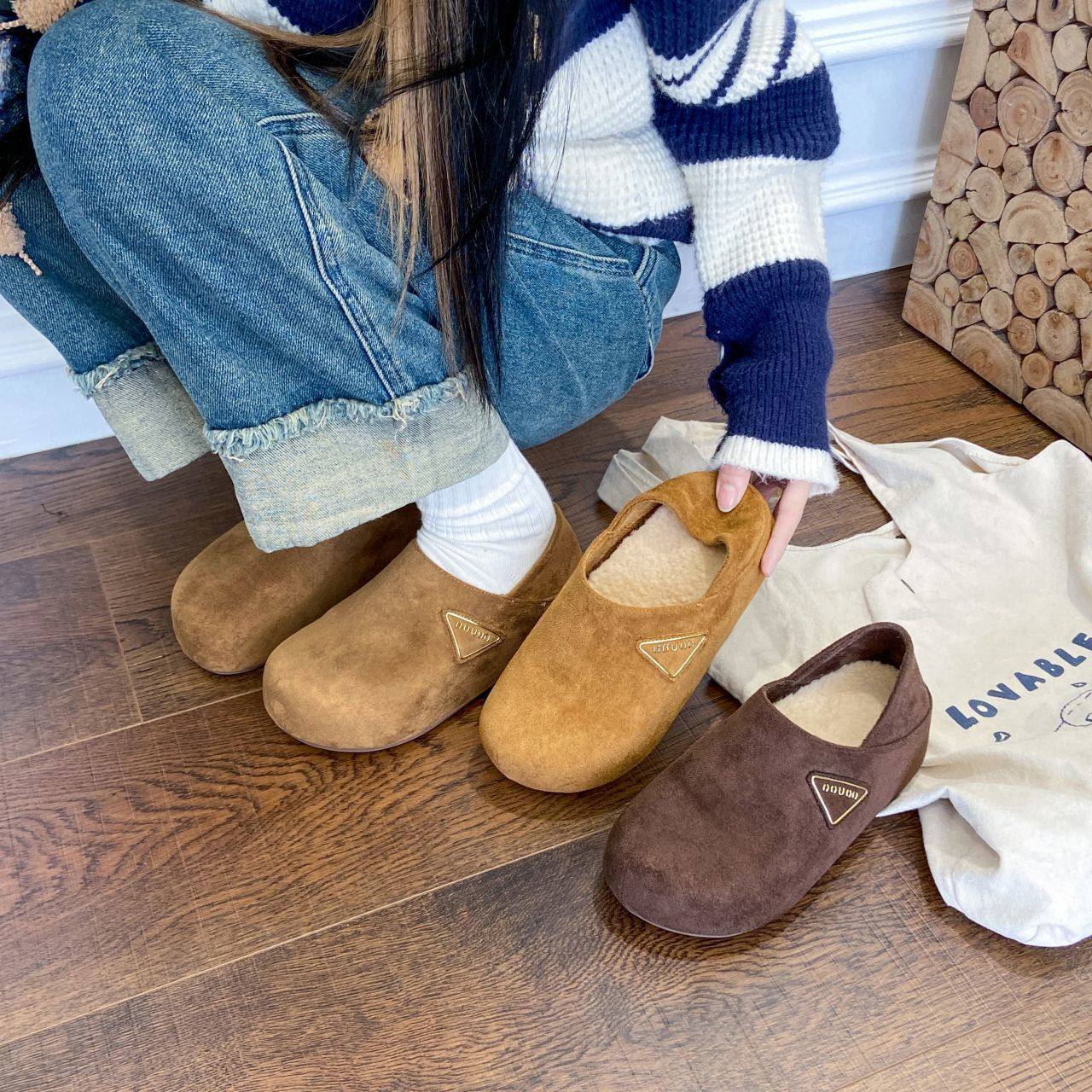 内增高两穿勃肯鞋女加绒2025冬季新款加厚保暖一脚蹬孕妇软底棉鞋,女鞋,勃肯鞋/软木鞋,淘宝优惠券,粉丝福利购,淘宝优惠卷