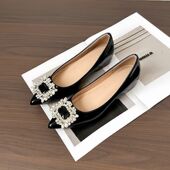 子玛丽珍鞋 2026法式 热销方扣浅口一脚蹬鞋 尖头新款 女 水钻增高单鞋