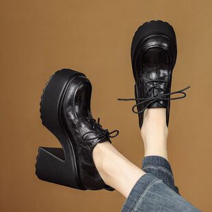 11cm厚底防水台小皮鞋女2026新款超高跟粗跟系带内增高玛丽珍单鞋