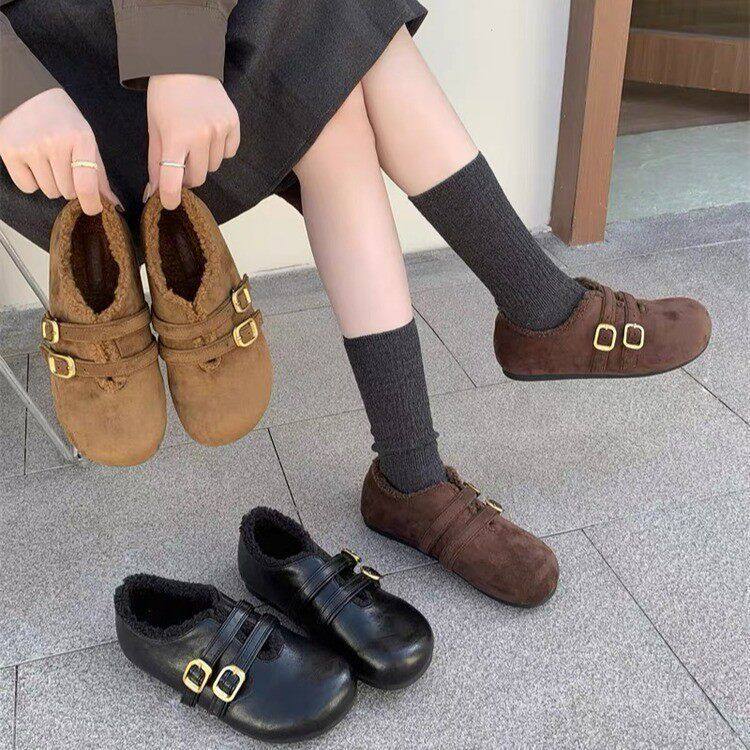 秋冬外穿复古加绒勃肯鞋女圆头平底毛毛鞋乐福鞋冬季保暖豆豆棉鞋,女鞋,高帮鞋,淘宝优惠券,粉丝福利购,淘宝优惠卷