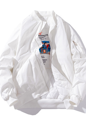 冬季加厚纯色净版百搭MA1飞行员夹克棉服男女情侣白色棒球服棉衣