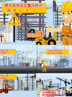 高空作业卡通MG动画工地建筑工人施工安全生产工作人物讲解AE模板