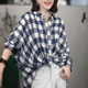 蓝白色格子衬衫 亚麻宽松透气轻奢独特纯棉女装 女 法式 2025春夏新款