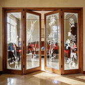 梅兰竹菊透明静电玻璃贴膜茶室玄关新中式 饰窗贴纸 阳台厨房移门装