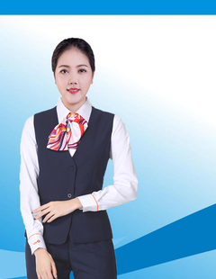 新款中国联通营业厅工作服联通营业员宝蓝色马甲西裤长袖衬衣丝巾