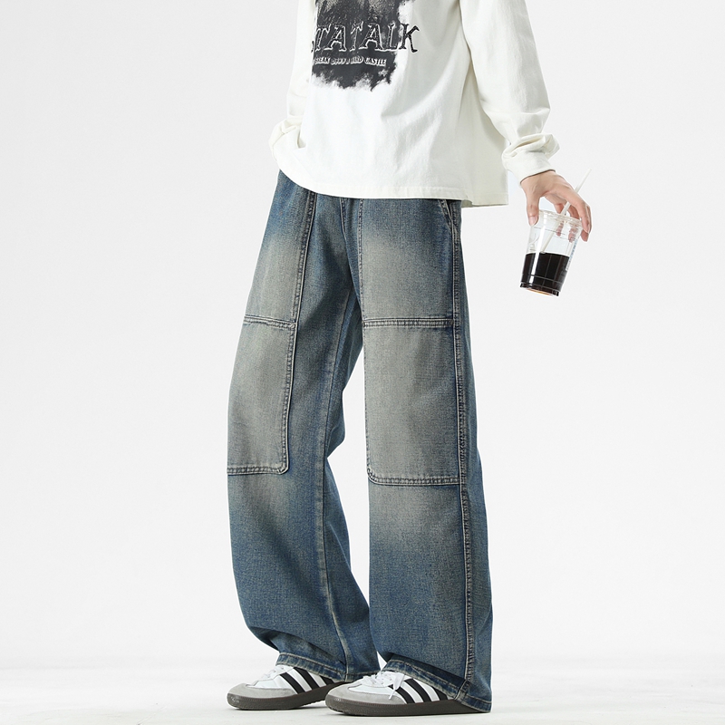 复古高腰显瘦直筒垂感宽松牛仔裤