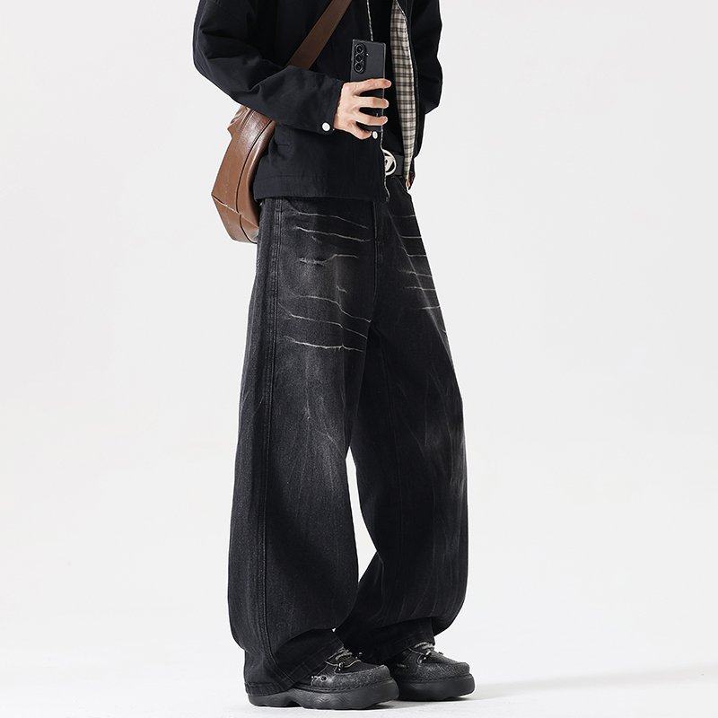 美式黑色闪电纹牛仔裤男士春秋季2026新款高腰显瘦窄版直筒阔腿裤,男装,牛仔裤,淘宝优惠券,粉丝福利购,淘宝优惠卷