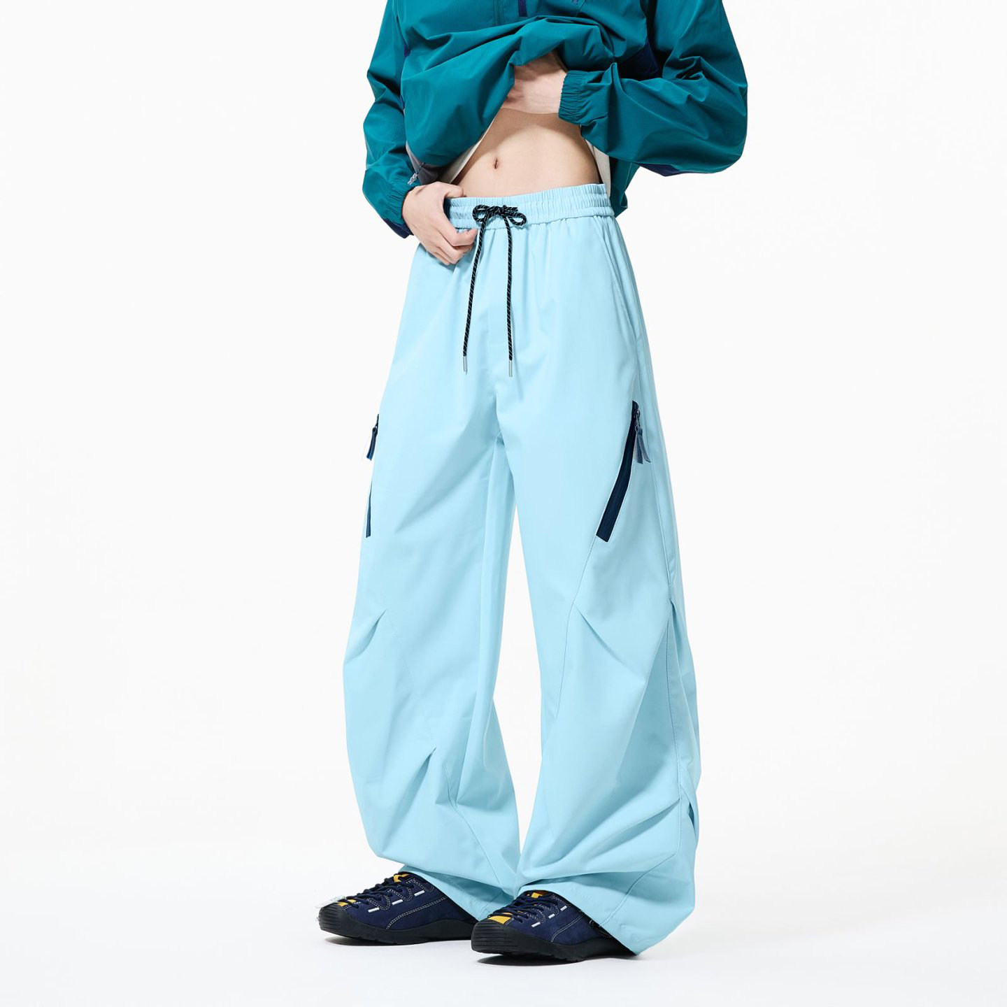 蓝色褶皱户外登山裤男士春秋2026新款松紧高腰显瘦直筒垂感阔腿裤,男装,休闲裤,淘宝优惠券,粉丝福利购,淘宝优惠卷