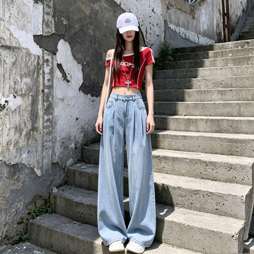 复古蓝天丝薄款牛仔裤女夏季