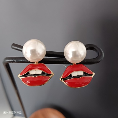 限量性感夸张红唇耳环可拆卸分体设计感小众耳饰大号放珍珠耳钉女