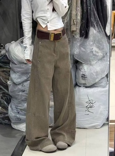 原版高品质美式复古弯刀牛仔裤女宽松直筒阔腿坠感百搭拖地长裤潮