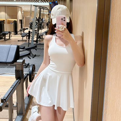 镂空美背运动连衣裙女带胸垫普拉提性感羽毛球高尔夫健身短裙秋季