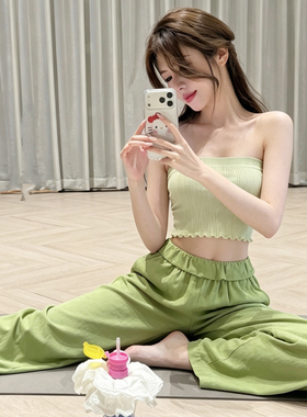 绿色性感普拉提抹胸高级感防滑训练运动背心绝美外穿瑜伽健身上衣
