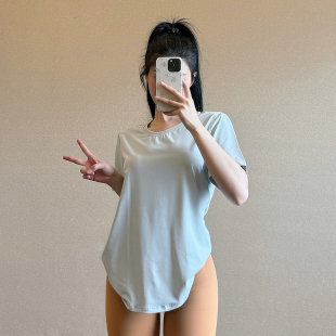 宽松遮肚子训练健身短袖 女速干正肩跑步运动t恤专业瑜伽背心新款