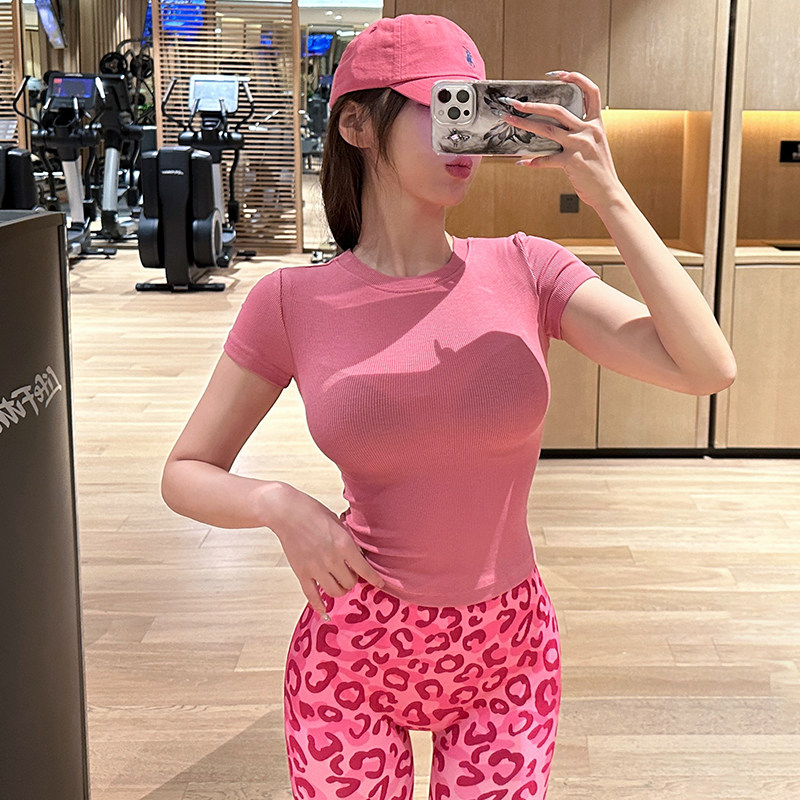 多巴胺粉色修身辣妹健身短袖女普拉提跑步运动T恤绝美专业瑜伽服,运动服/休闲服装,健身衣,淘宝优惠券,粉丝福利购,淘宝优惠卷
