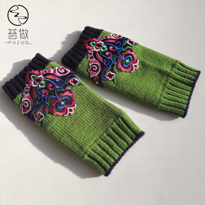 新款民族风冬季保暖触屏复古手套