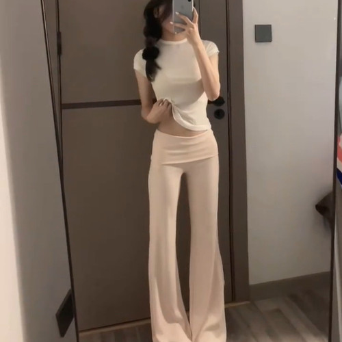 短袖T恤女显瘦休闲阔腿裤两件套