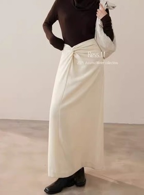 【Ress.M】十三行气质设计感极简扭结半身裙显高羊毛高腰时尚裙子