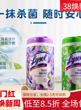 美国Lysol消毒除菌细多用途湿纸巾清洁抗病毒抽取式80片531g/473g