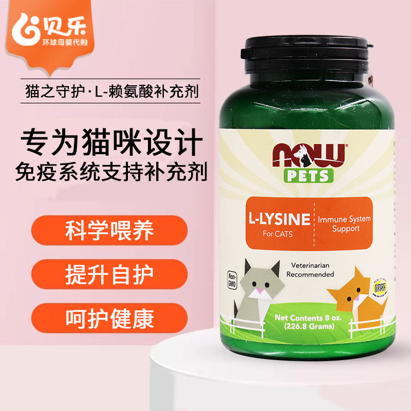 NOW PETS猫猫 l-lysine左旋赖氨酸补充剂猫专用赖氨酸免疫健康