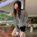 美式 短款 FORUYES官方店 复古圆环条纹卫衣恶魔开衫 女修身 拉链帽衫