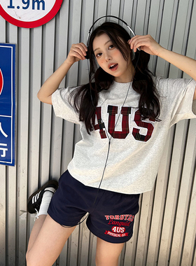 FORUYES官方店 美式复古校园风标语logo国潮流百搭修身休闲短裤
