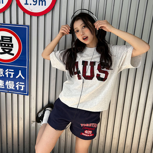 FORUYES官方店 美式复古校园风标语logo国潮流百搭修身休闲短裤