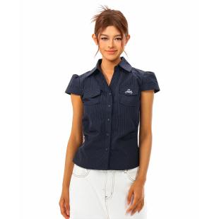 短袖 FORUYES官方店 条纹正肩掐腰剪裁设计高级感衬衫 复古夏季 美式