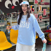 T恤长袖 FORUYES官方店 春秋碎花贴布绣国潮牌情侣男女宽松打底衫