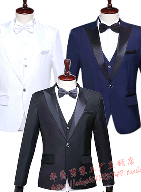 新郎结婚礼服黑白蓝色西服马甲套装司仪主持人演出服舞台表演男装