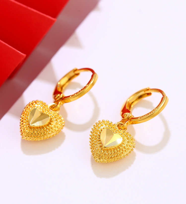 24k黄金耳环桃心耳钉女999足金转运珠耳饰纯金妈妈款心形耳坠送礼