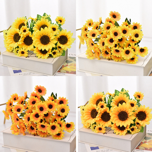 小向日葵仿真花摆件太阳花假花摆设工程花塑料小花束客厅餐桌装 饰