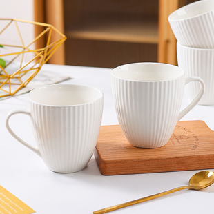 陶瓷水杯家用马克杯浮雕简约咖啡早餐牛奶杯茶水杯办公室喝水杯子