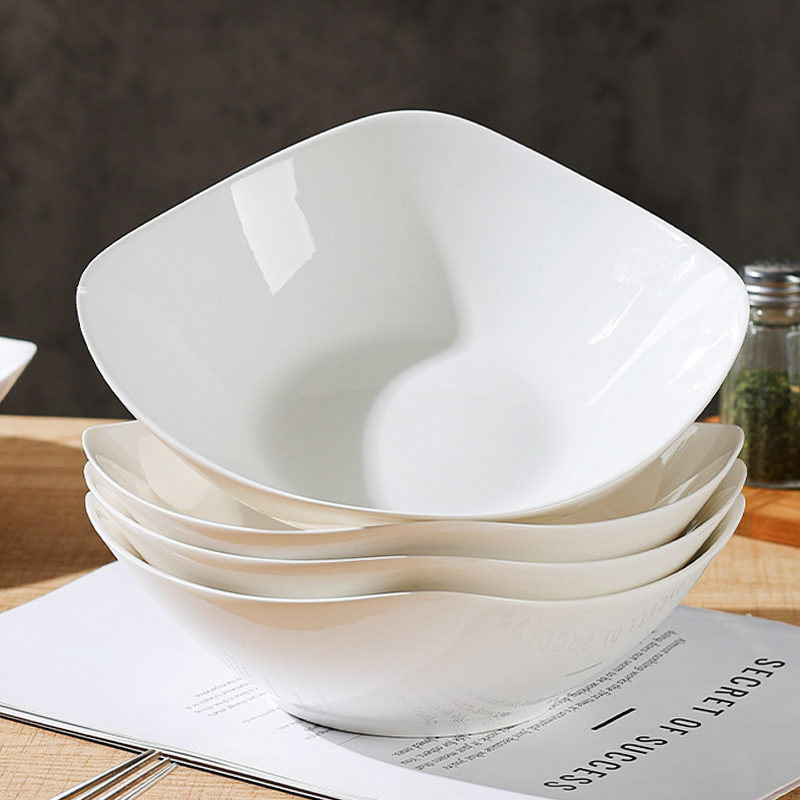 纯白陶瓷翘角方汤盘家用水果盘