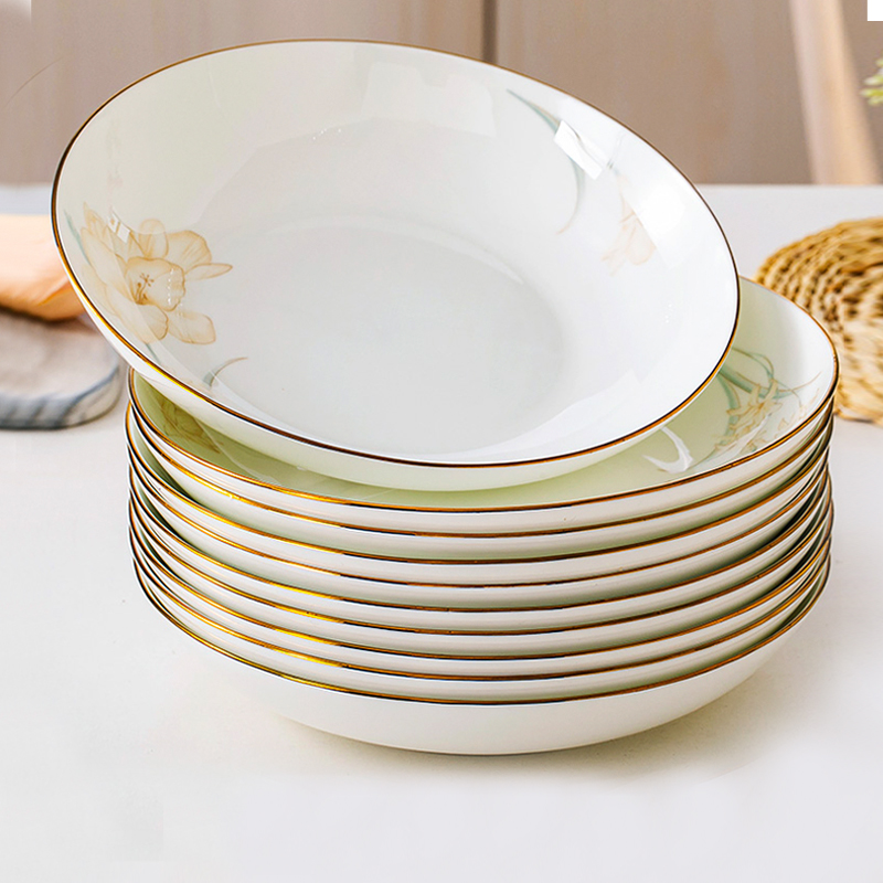 嘉兰骨瓷饭盘家用圆形轻奢盘子